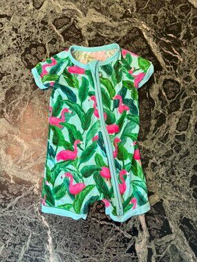 Little Sleepies Palm Springs Flamingo Shorty Zippy 6-12M EUC